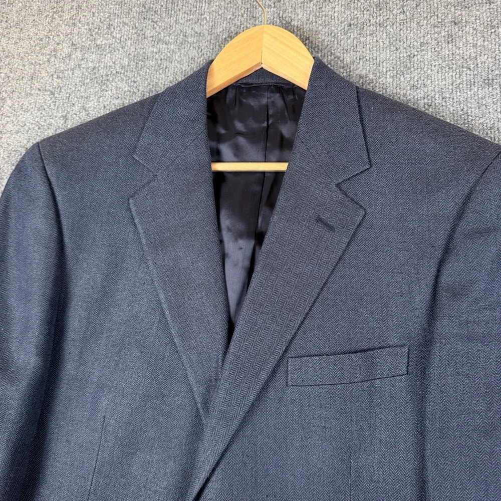 Brooks Brothers Blazer Mens 42R Blue Herringbone Silk Wool Linen Blend Jacket